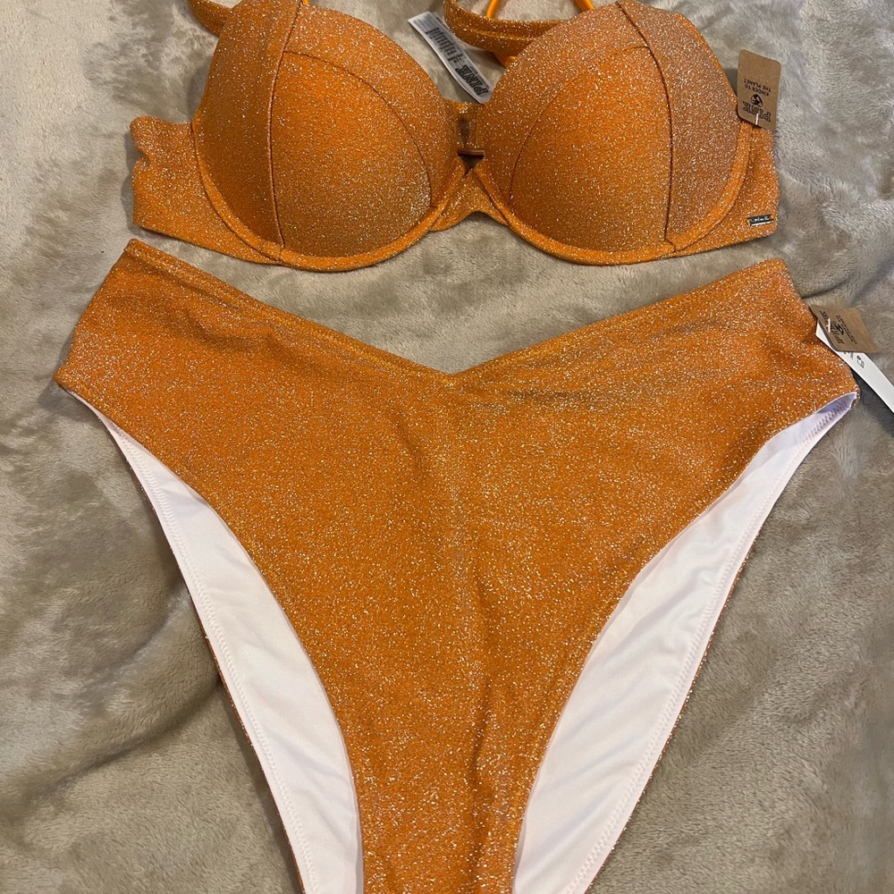 PINK Victoria's Secret Glittery Orange Bikini